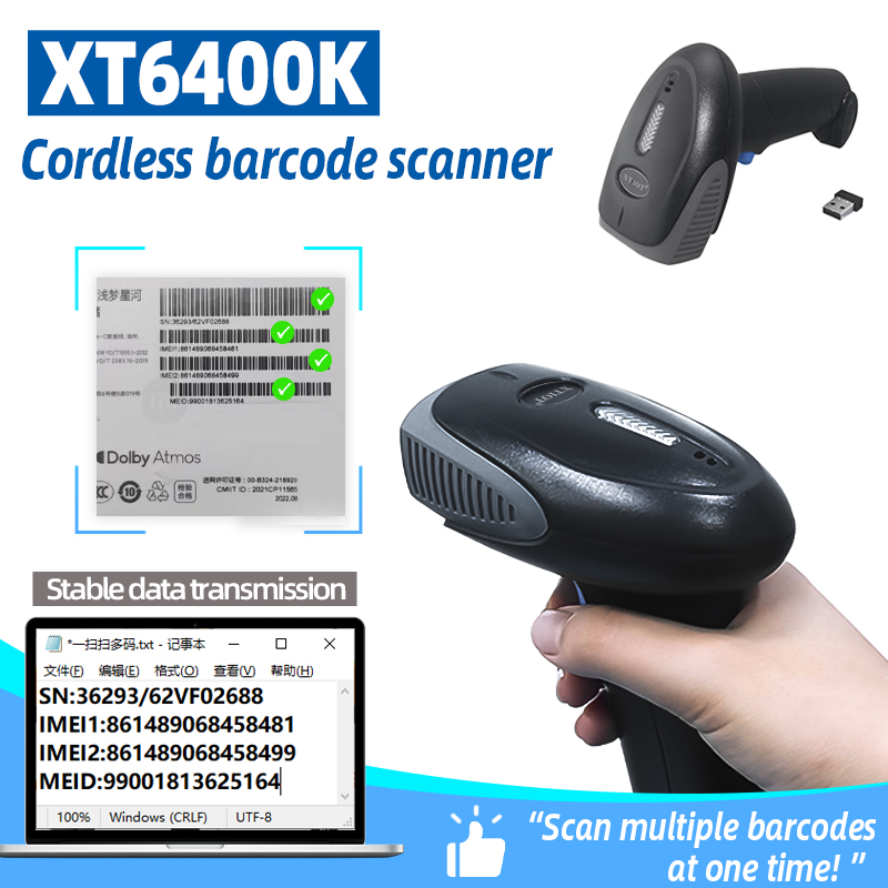 XT6400K EAN Code 128 Barcode Bulk Barcode IMEI Number Barcode Scanner Wireless